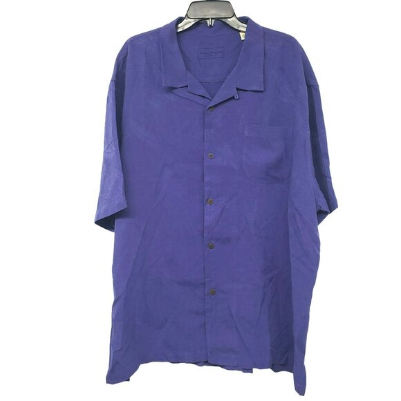 Tommy Bahama Purple Button Front Short Sleeve Shirt Silk Mens 3XL Palm Print - Picture 1 of 13